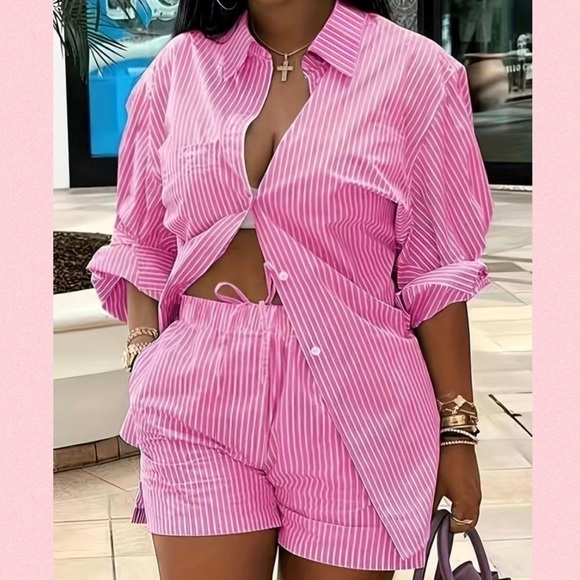 NEW 2pc Outfit Shirt & Shorts with Pink Stripes Size 0X - Picture 3 of 9